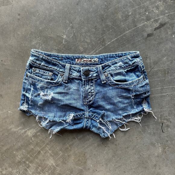 Buckle BKE Denim Starlite Jean Shorts Women's Blue Stretch Cutoff Distressed - Picture 2 of 11